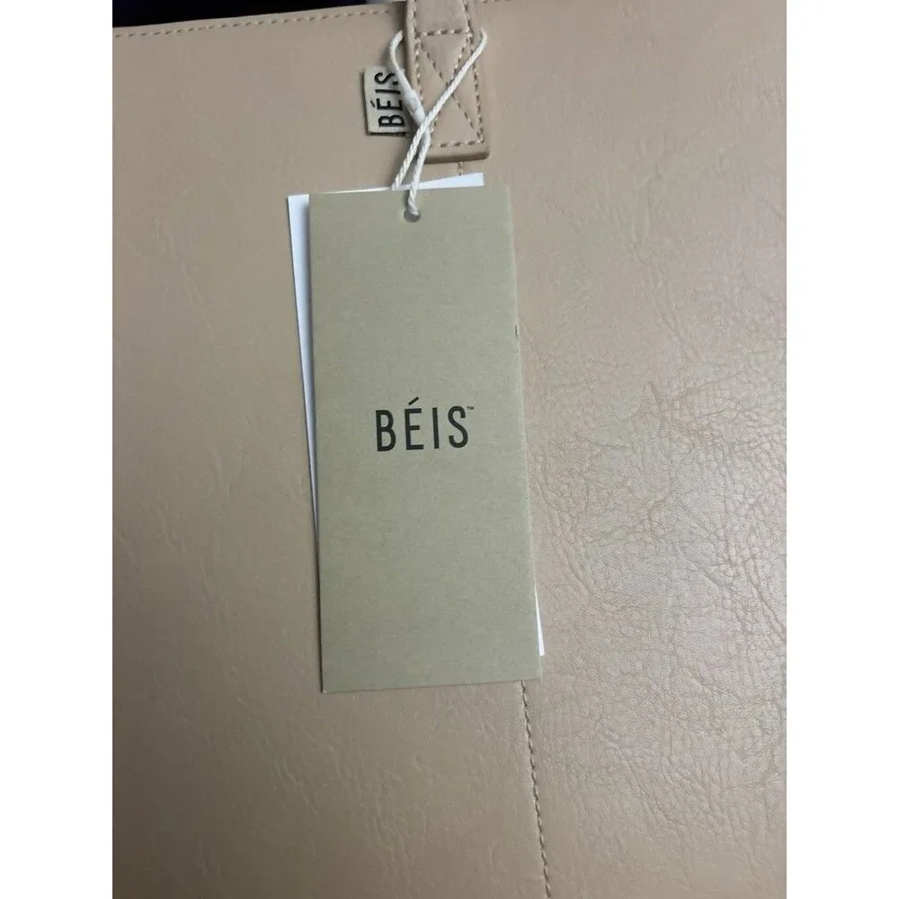 BEIS The Work Tote Color Beige Vegan Leather Laptop Commute New